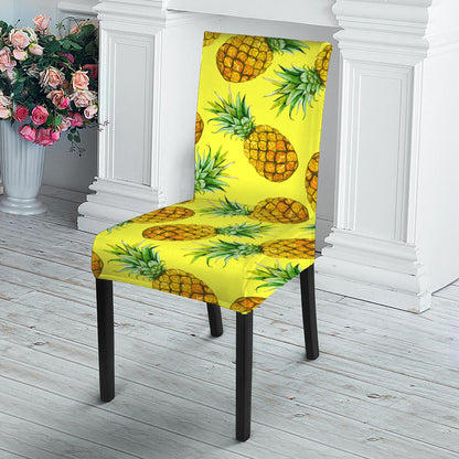 Pastel Yellow Pineapple Pattern Print Dining Chair Slipcover