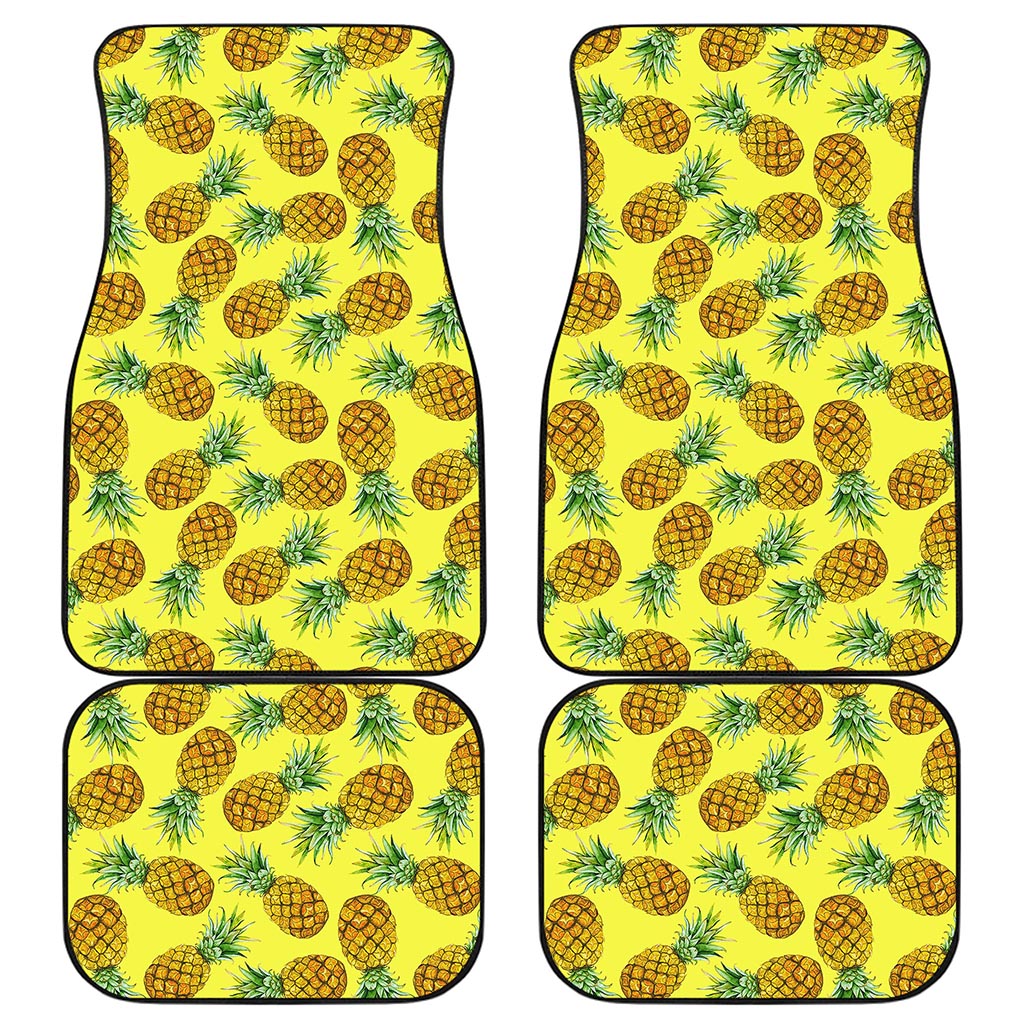 Pastel Yellow Pineapple Pattern Print Front and Back Car Floor Mats