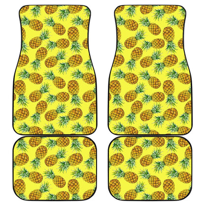 Pastel Yellow Pineapple Pattern Print Front and Back Car Floor Mats