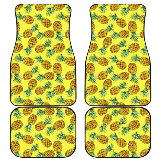 Pastel Yellow Pineapple Pattern Print Front and Back Car Floor Mats