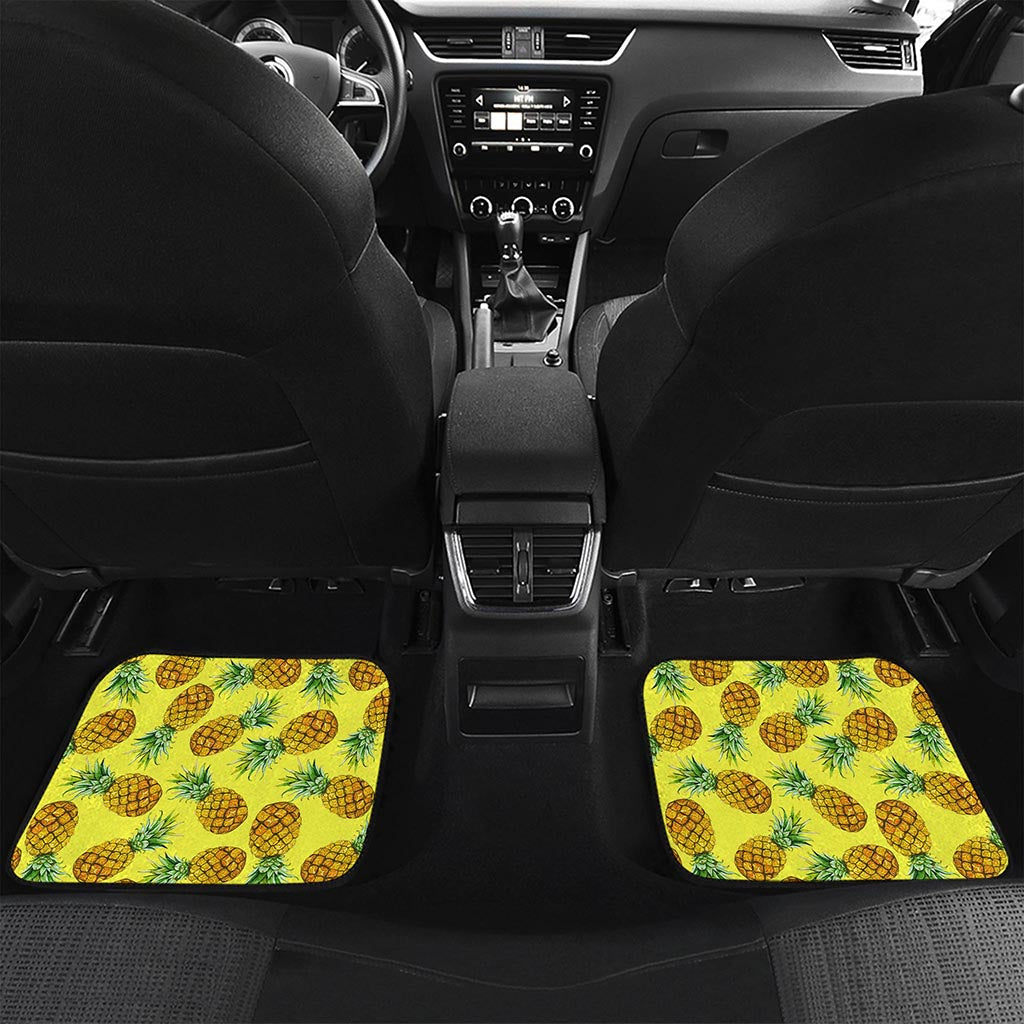 Pastel Yellow Pineapple Pattern Print Front and Back Car Floor Mats