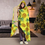 Pastel Yellow Pineapple Pattern Print Hooded Blanket