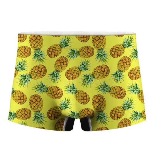 Pastel Yellow Pineapple Pattern Print Men's Boxer Briefs