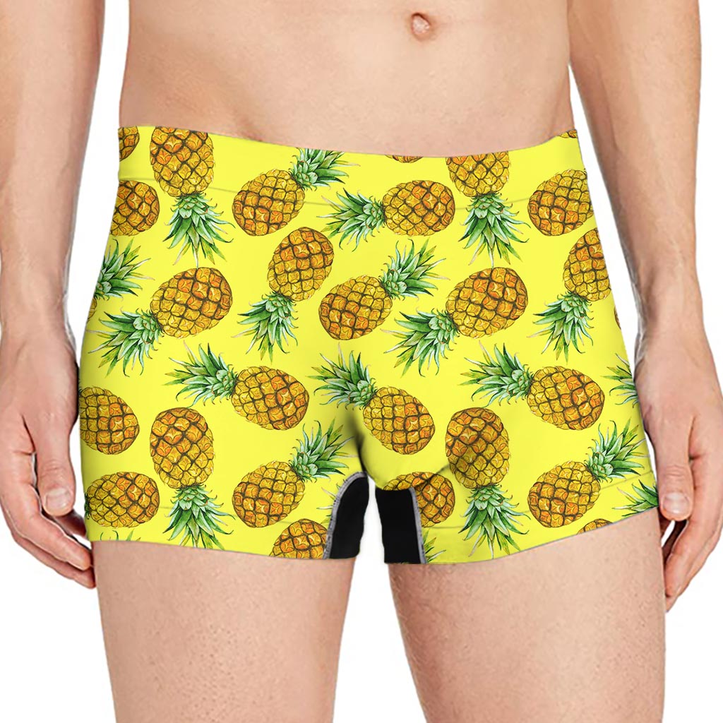 Pastel Yellow Pineapple Pattern Print Men's Boxer Briefs