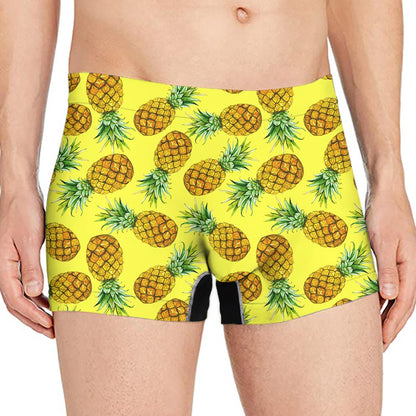 Pastel Yellow Pineapple Pattern Print Men's Boxer Briefs
