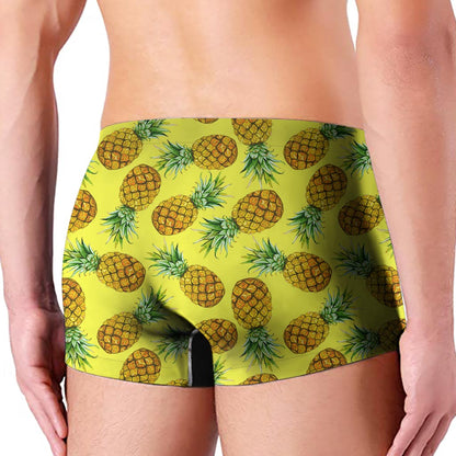 Pastel Yellow Pineapple Pattern Print Men's Boxer Briefs