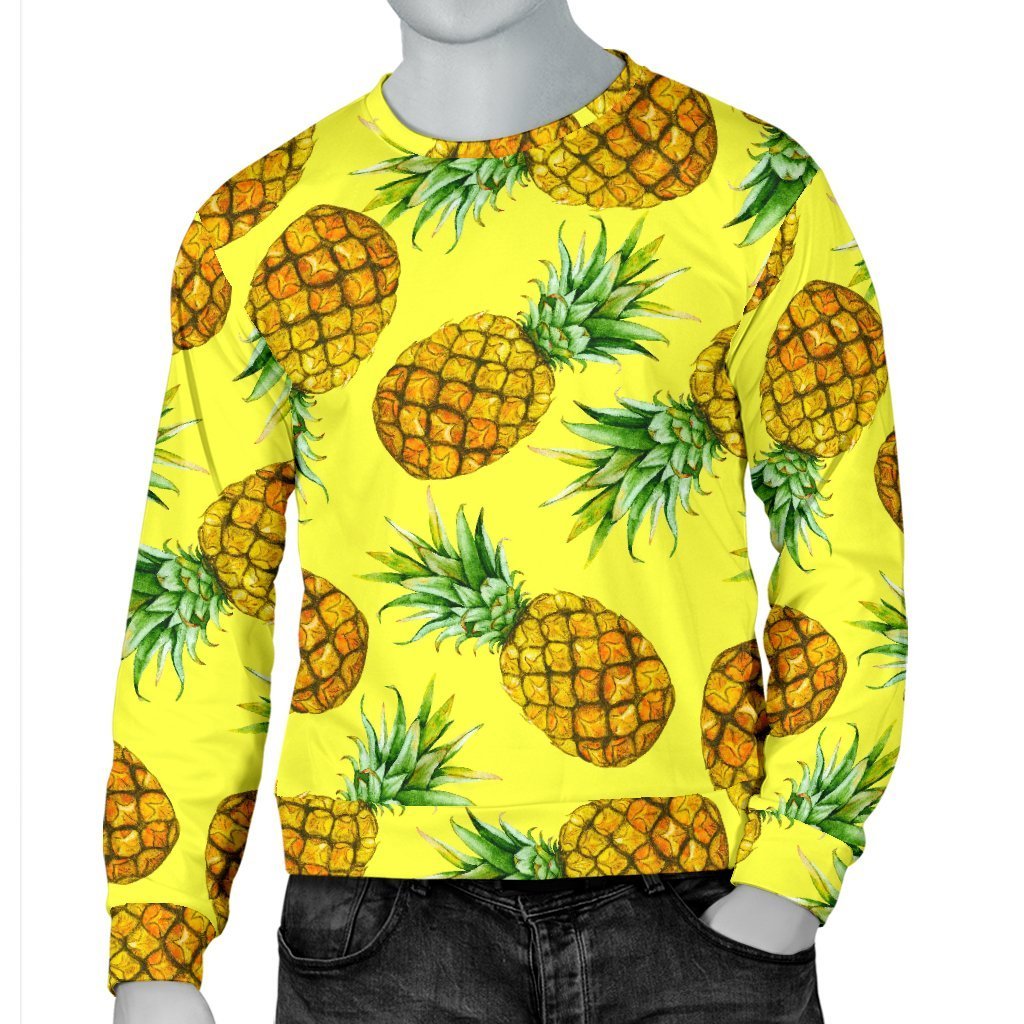 Pastel Yellow Pineapple Pattern Print Men's Crewneck Sweatshirt GearFrost