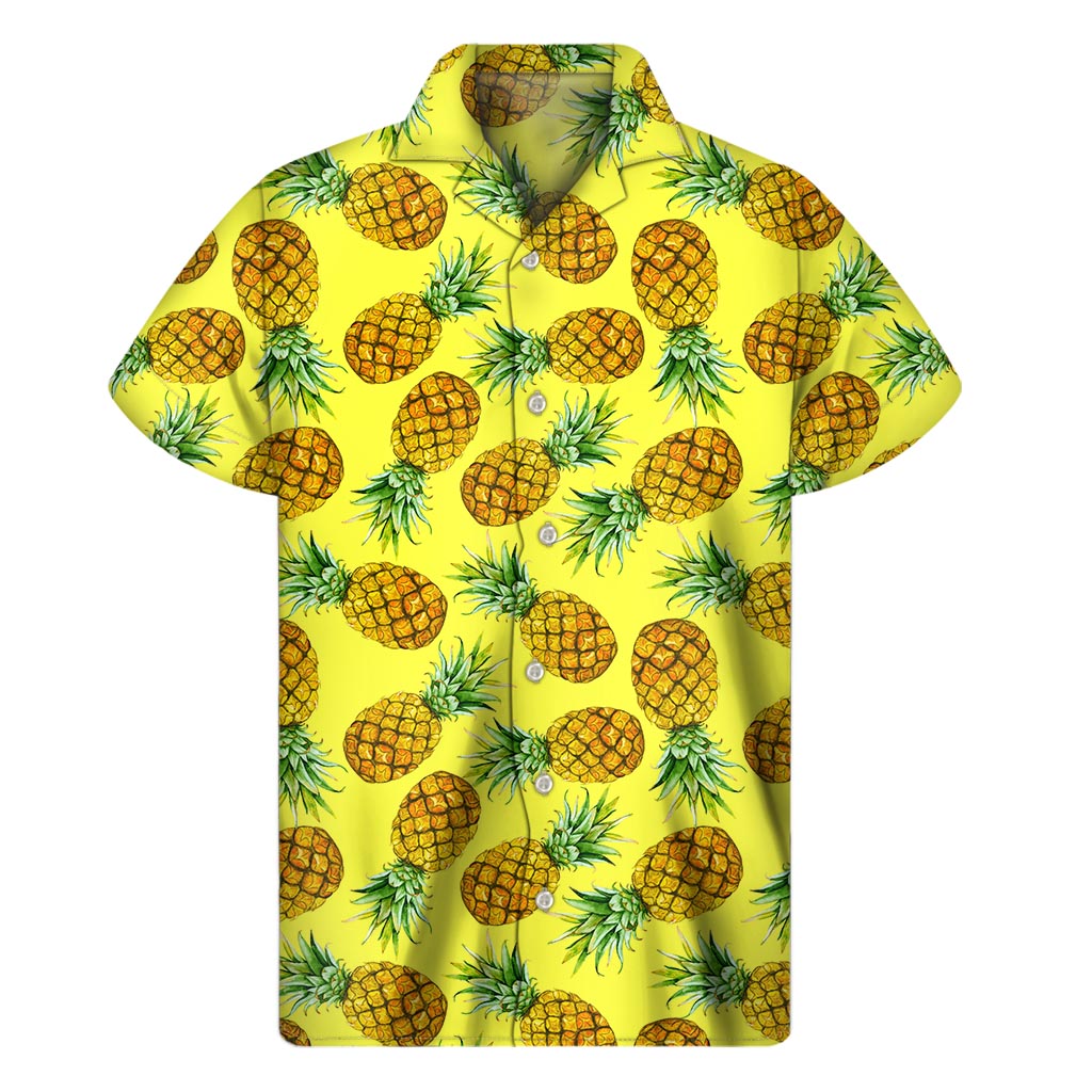 Pastel Yellow Pineapple Pattern Print Men's Short Sleeve Shirt