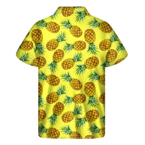 Pastel Yellow Pineapple Pattern Print Men's Short Sleeve Shirt