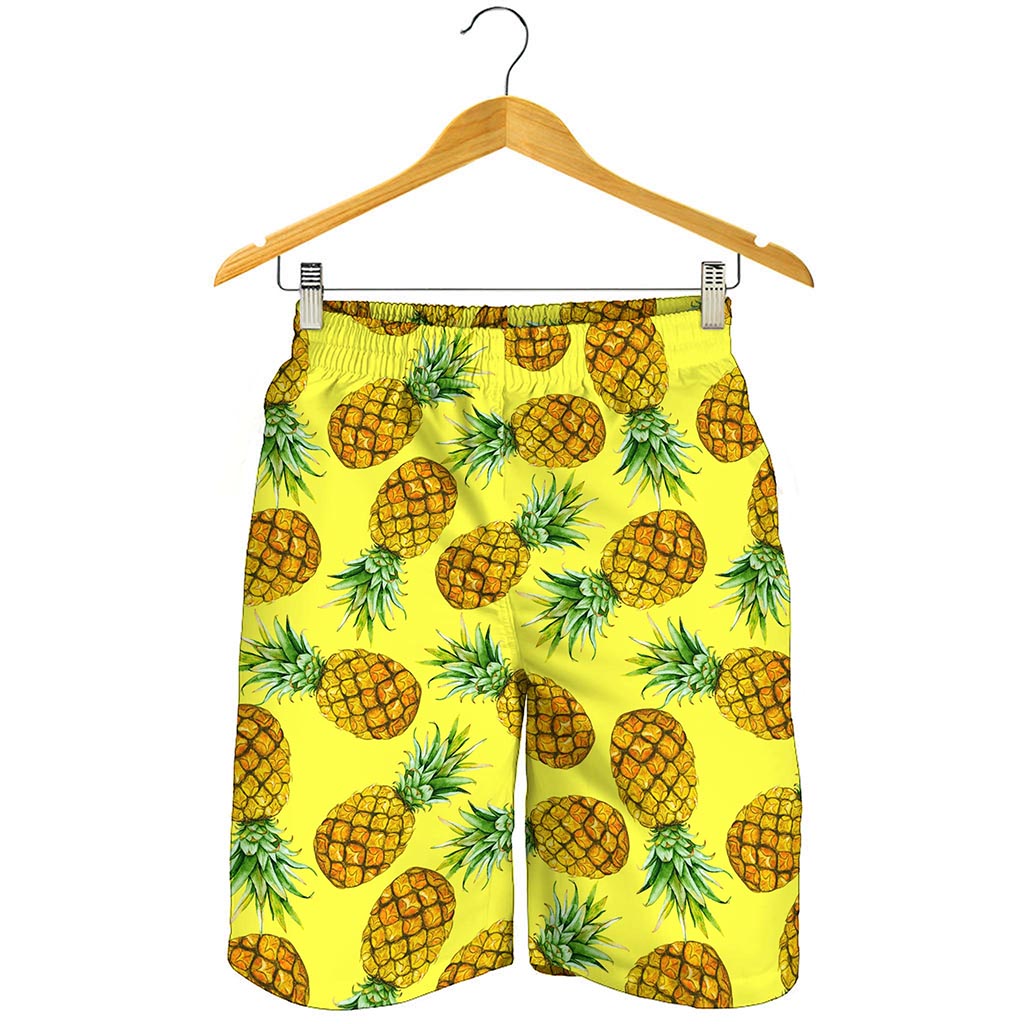 Pastel Yellow Pineapple Pattern Print Men's Shorts