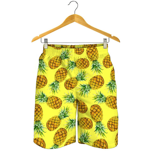 Pastel Yellow Pineapple Pattern Print Men's Shorts