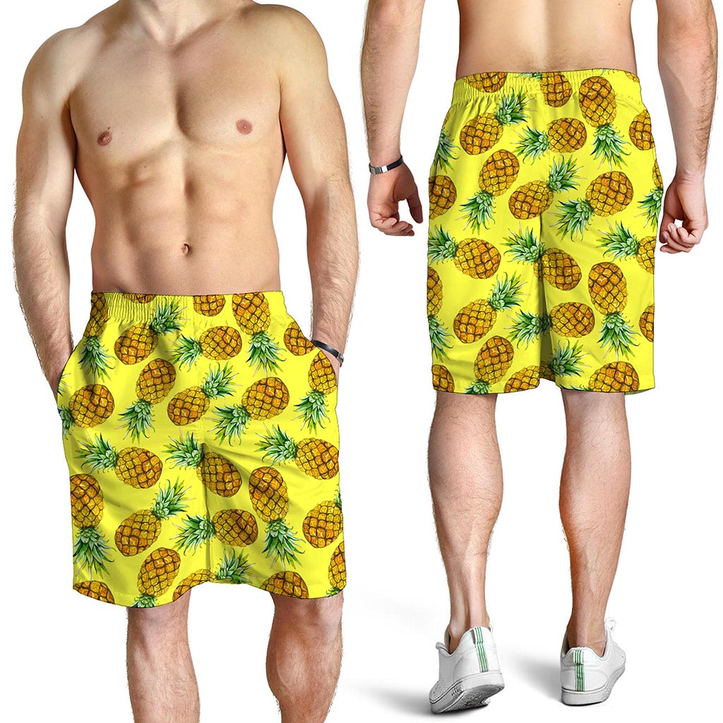 Pastel Yellow Pineapple Pattern Print Men's Shorts