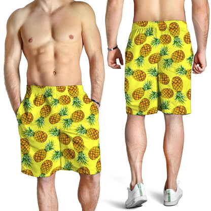 Pastel Yellow Pineapple Pattern Print Men's Shorts