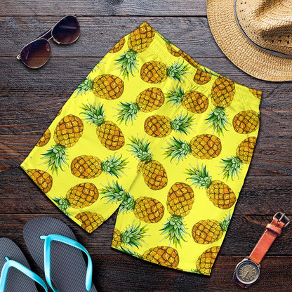 Pastel Yellow Pineapple Pattern Print Men's Shorts