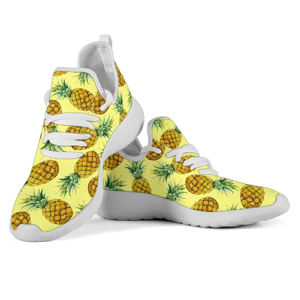 Pastel Yellow Pineapple Pattern Print Mesh Knit Shoes GearFrost