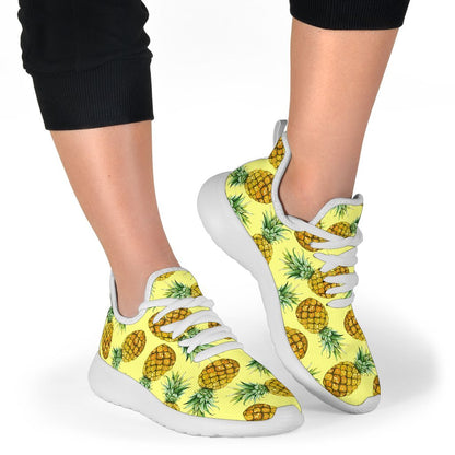 Pastel Yellow Pineapple Pattern Print Mesh Knit Shoes GearFrost