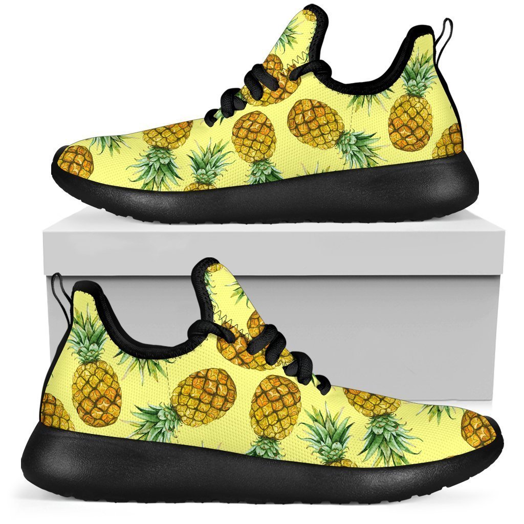 Pastel Yellow Pineapple Pattern Print Mesh Knit Shoes GearFrost