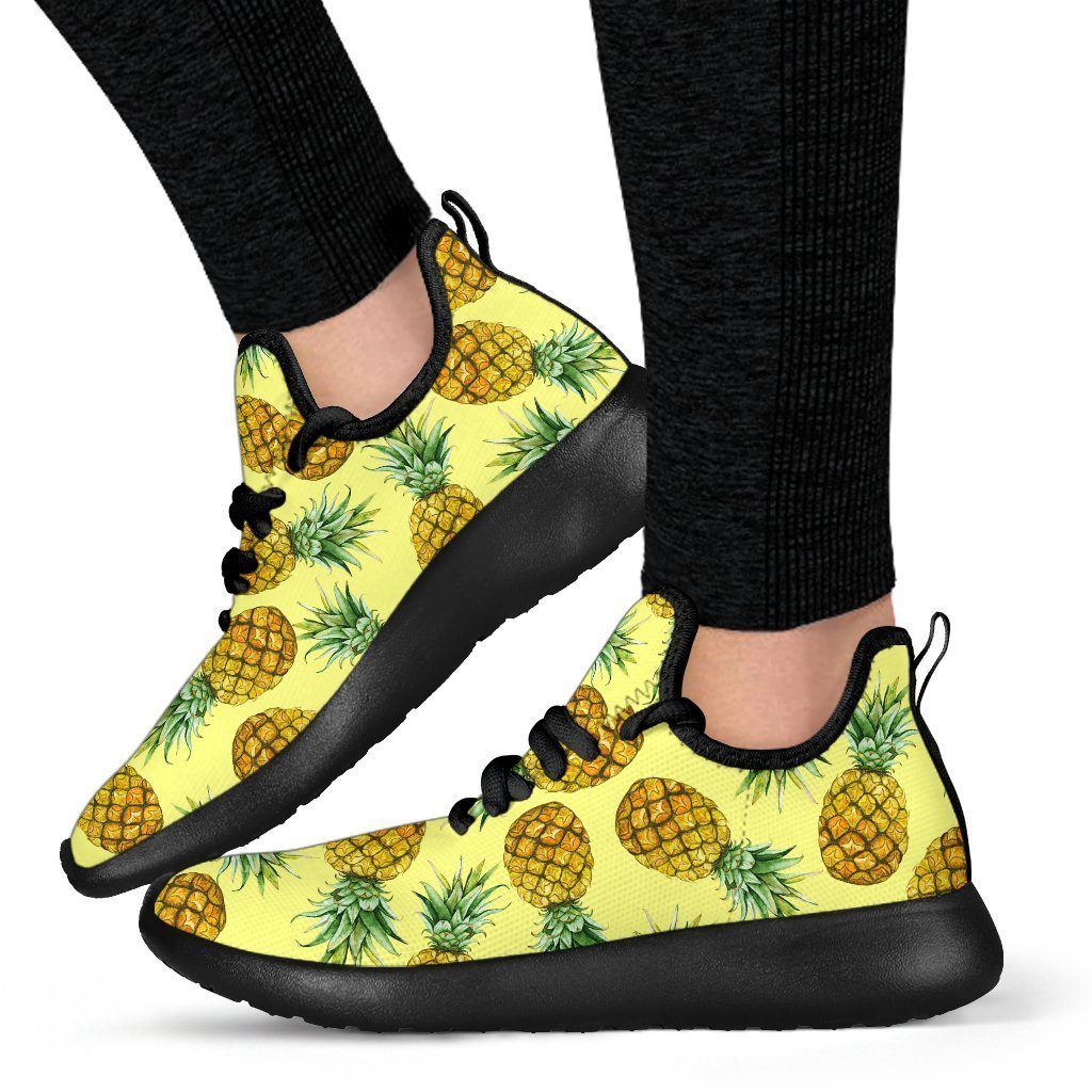 Pastel Yellow Pineapple Pattern Print Mesh Knit Shoes GearFrost