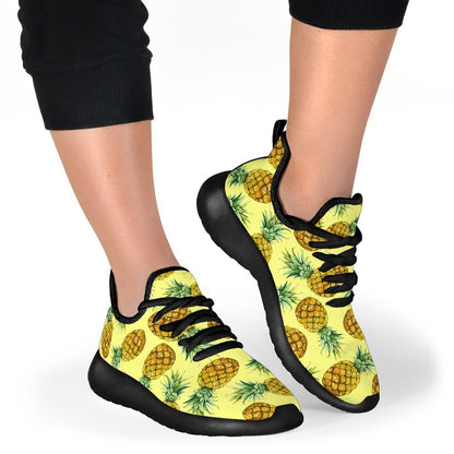 Pastel Yellow Pineapple Pattern Print Mesh Knit Shoes GearFrost