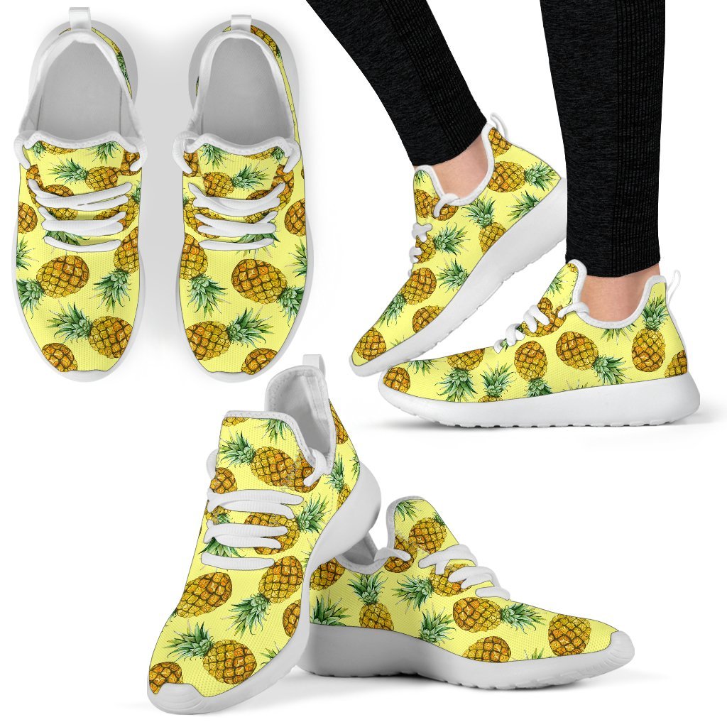 Pastel Yellow Pineapple Pattern Print Mesh Knit Shoes GearFrost