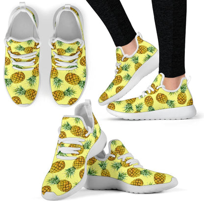 Pastel Yellow Pineapple Pattern Print Mesh Knit Shoes GearFrost