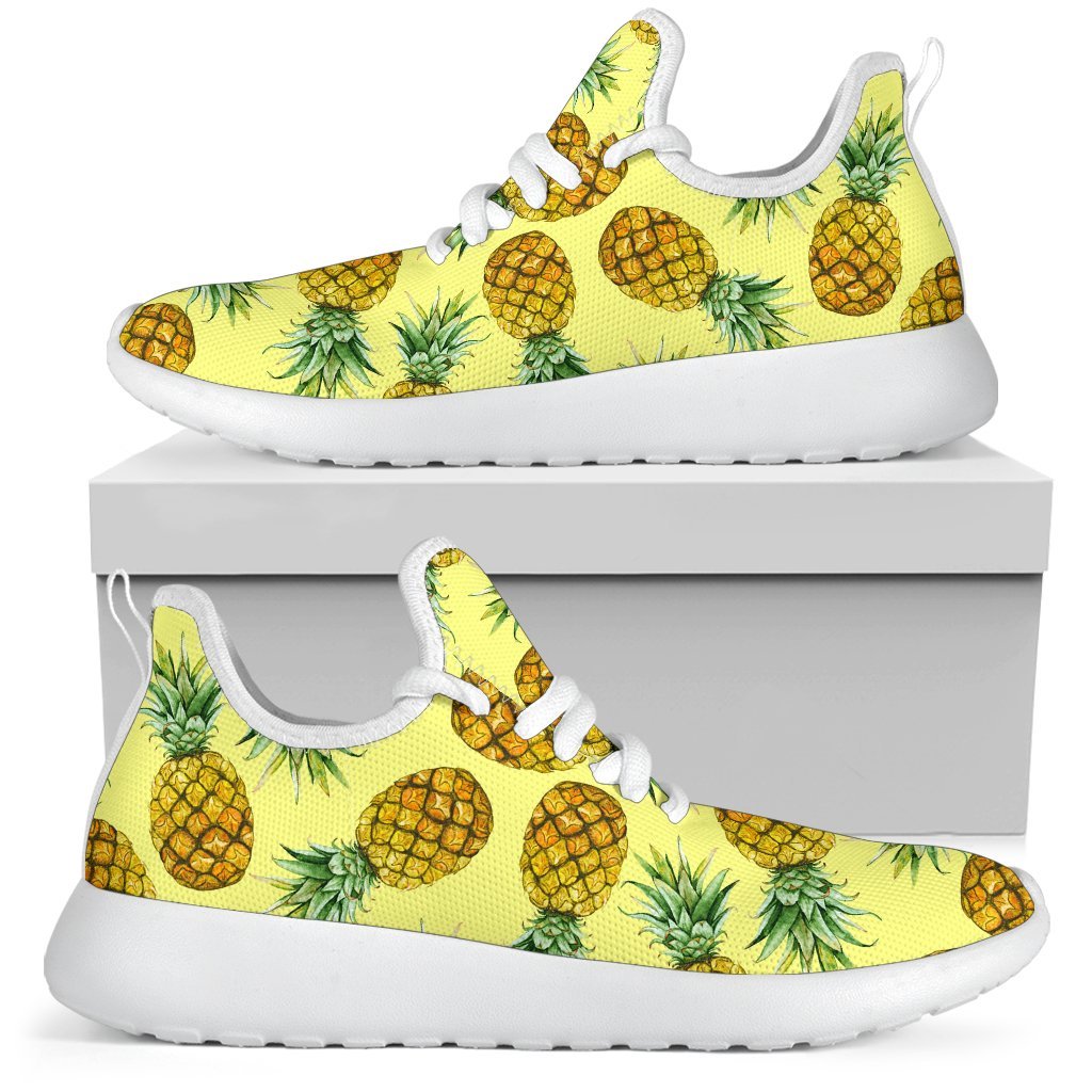 Pastel Yellow Pineapple Pattern Print Mesh Knit Shoes GearFrost