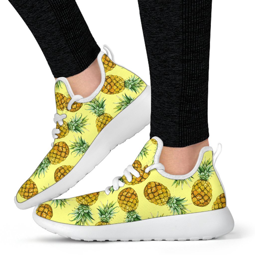 Pastel Yellow Pineapple Pattern Print Mesh Knit Shoes GearFrost