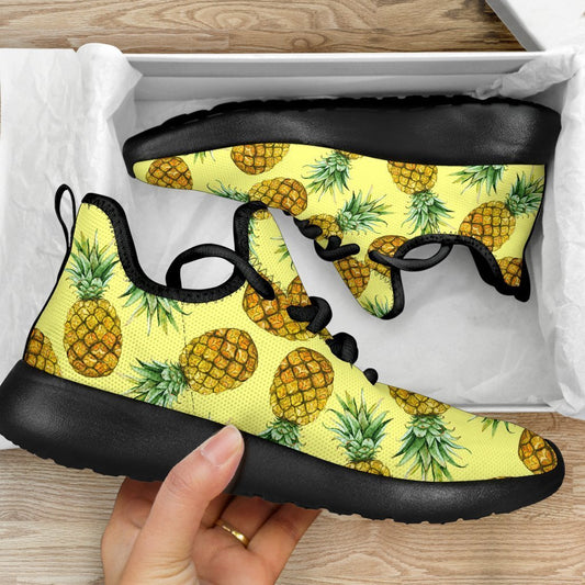 Pastel Yellow Pineapple Pattern Print Mesh Knit Shoes GearFrost