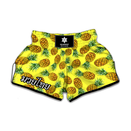 Pastel Yellow Pineapple Pattern Print Muay Thai Boxing Shorts