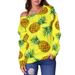 Pastel Yellow Pineapple Pattern Print Off Shoulder Sweatshirt GearFrost