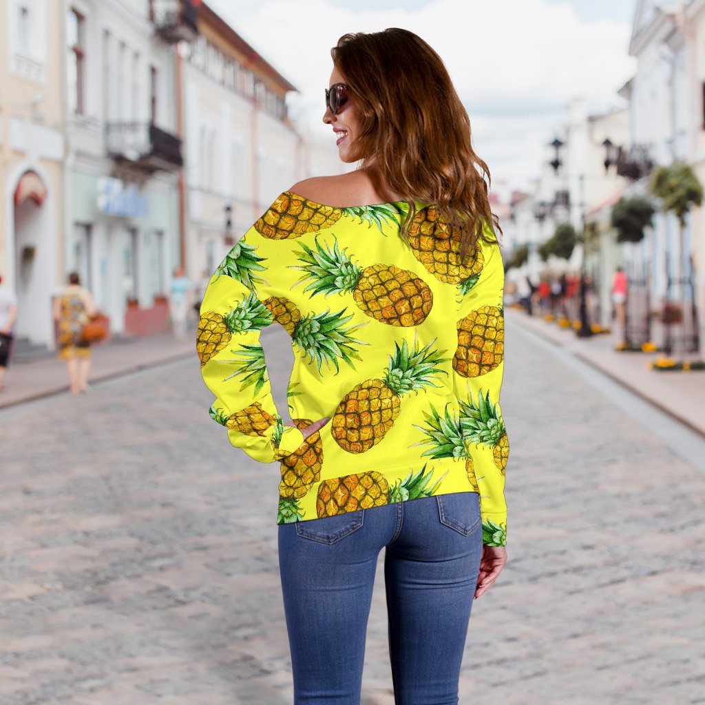 Pastel Yellow Pineapple Pattern Print Off Shoulder Sweatshirt GearFrost