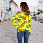 Pastel Yellow Pineapple Pattern Print Off Shoulder Sweatshirt GearFrost