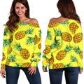 Pastel Yellow Pineapple Pattern Print Off The Shoulder Sweatshirt
