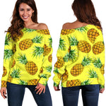 Pastel Yellow Pineapple Pattern Print Off Shoulder Sweatshirt GearFrost