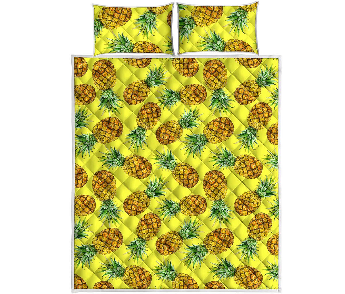 Pastel Yellow Pineapple Pattern Print Quilt Bed Set