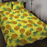 Pastel Yellow Pineapple Pattern Print Quilt Bed Set