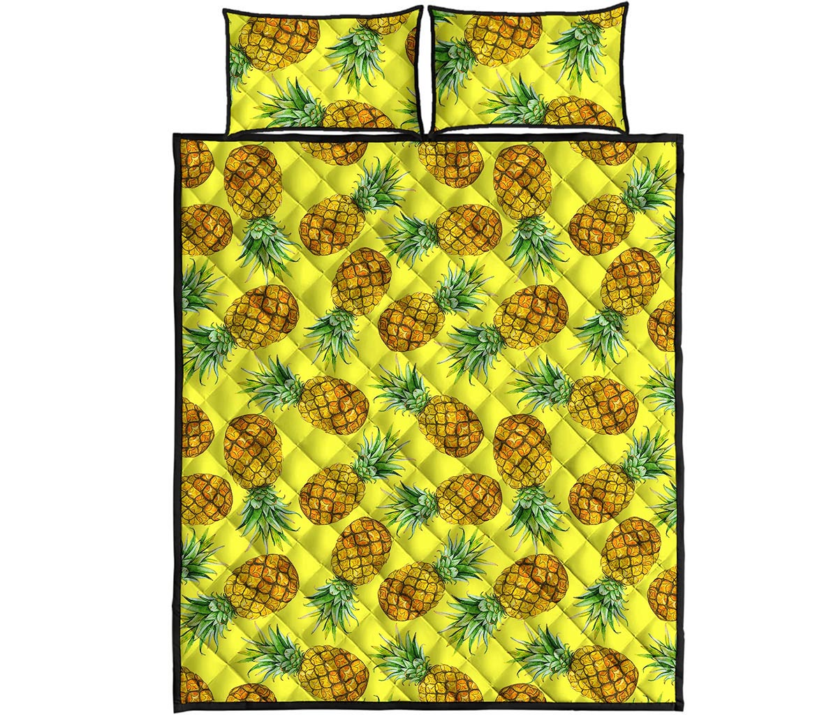 Pastel Yellow Pineapple Pattern Print Quilt Bed Set