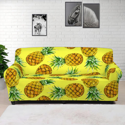 Pastel Yellow Pineapple Pattern Print Sofa Cover