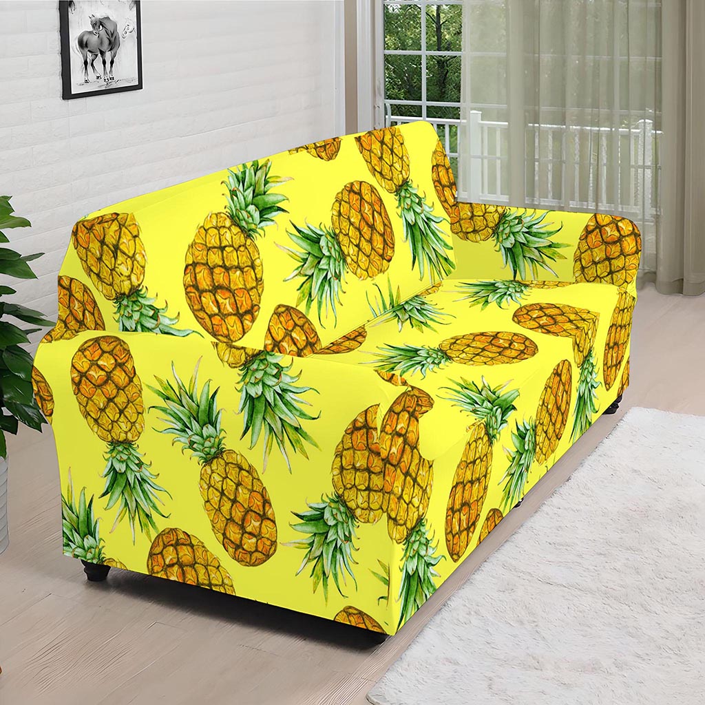 Pastel Yellow Pineapple Pattern Print Sofa Cover