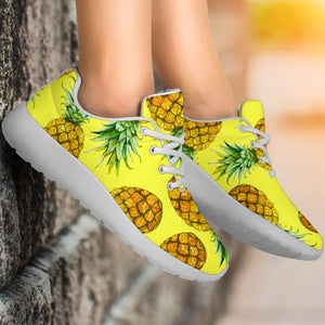 Pastel Yellow Pineapple Pattern Print Sport Shoes GearFrost