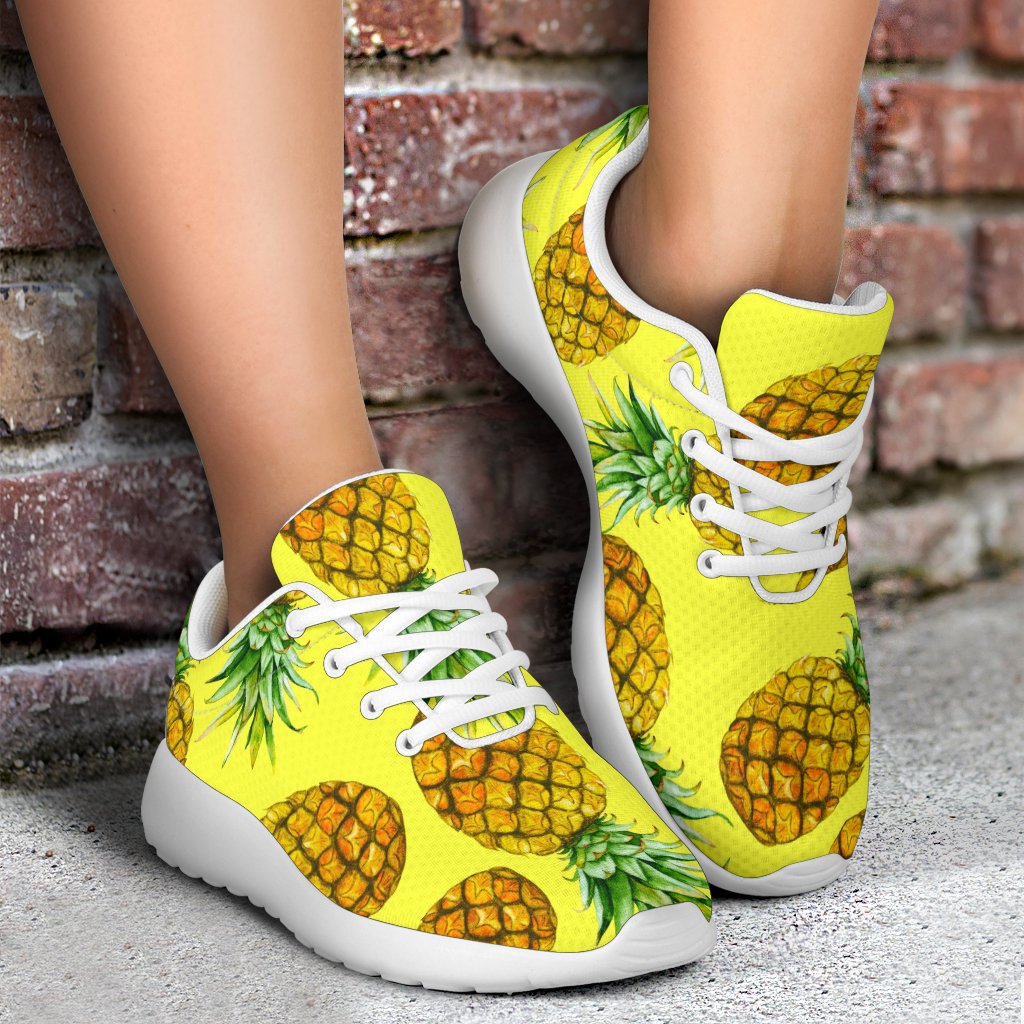 Pastel Yellow Pineapple Pattern Print Sport Shoes GearFrost