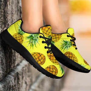 Pastel Yellow Pineapple Pattern Print Sport Shoes GearFrost