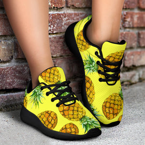 Pastel Yellow Pineapple Pattern Print Sport Shoes GearFrost