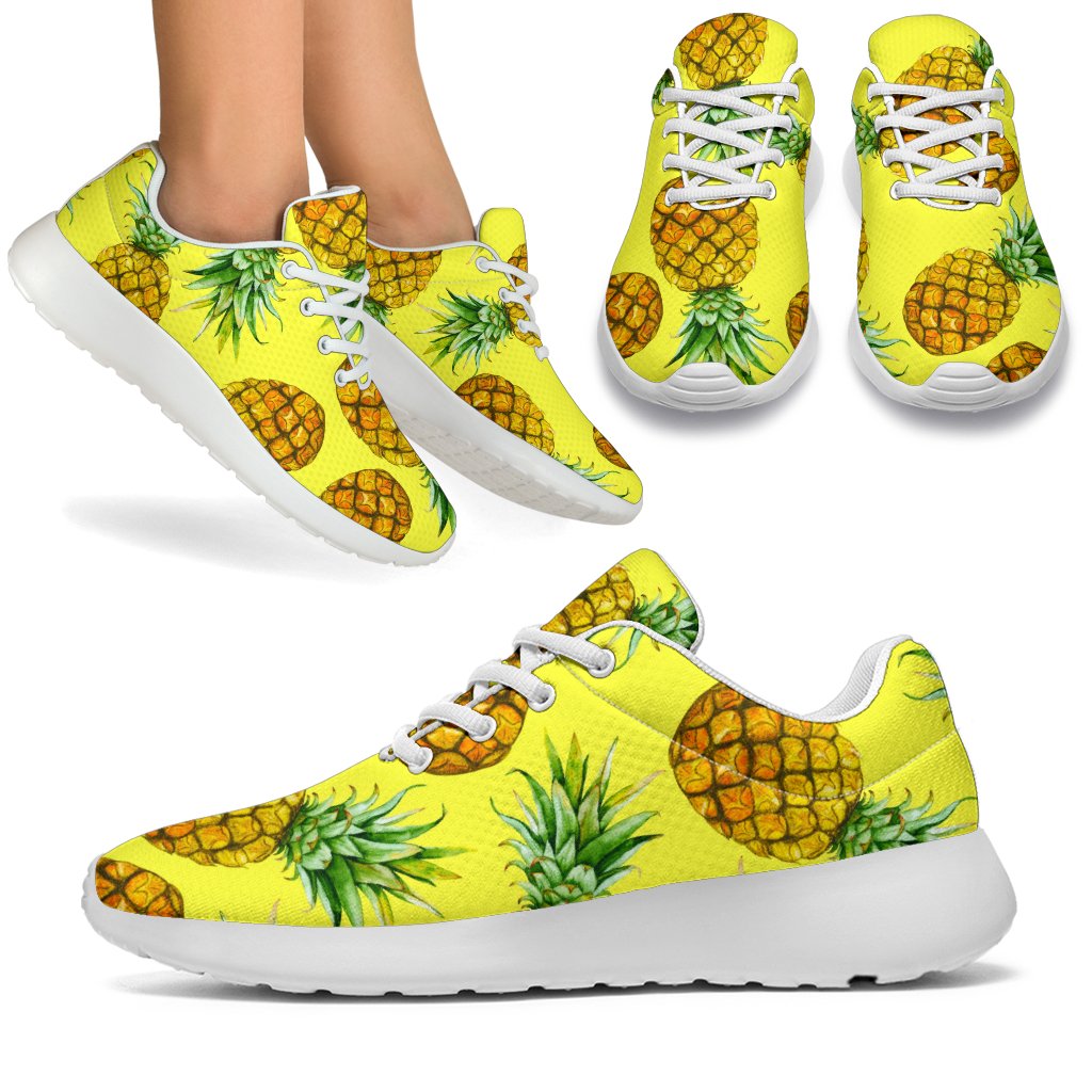 Pastel Yellow Pineapple Pattern Print Sport Shoes GearFrost