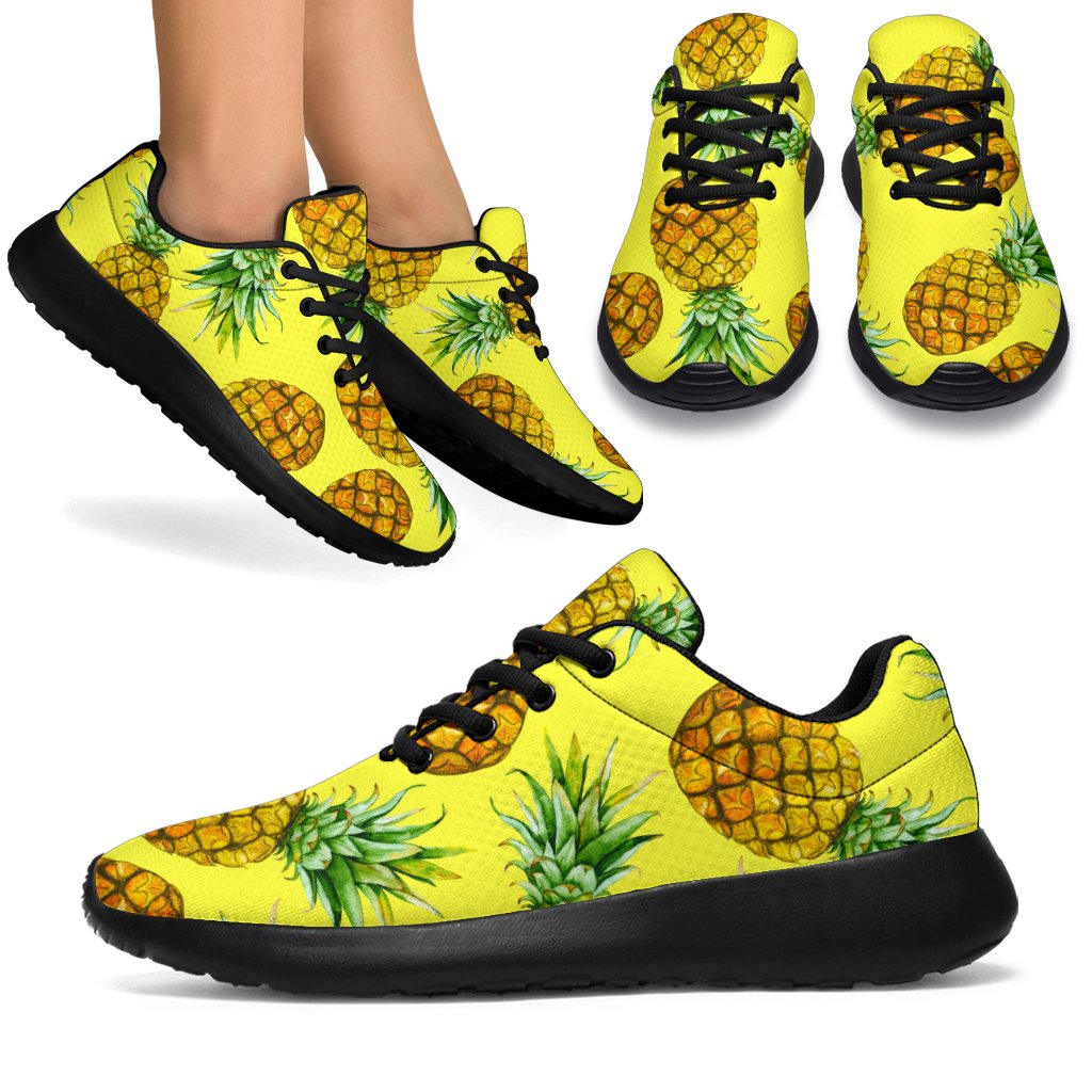 Pastel Yellow Pineapple Pattern Print Sport Shoes GearFrost