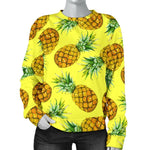 Pastel Yellow Pineapple Pattern Print Women's Crewneck Sweatshirt GearFrost