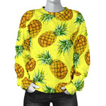 Pastel Yellow Pineapple Pattern Print Women's Crewneck Sweatshirt GearFrost