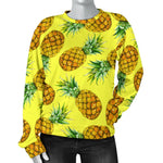 Pastel Yellow Pineapple Pattern Print Women's Crewneck Sweatshirt GearFrost