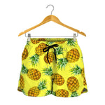 Pastel Yellow Pineapple Pattern Print Women's Shorts