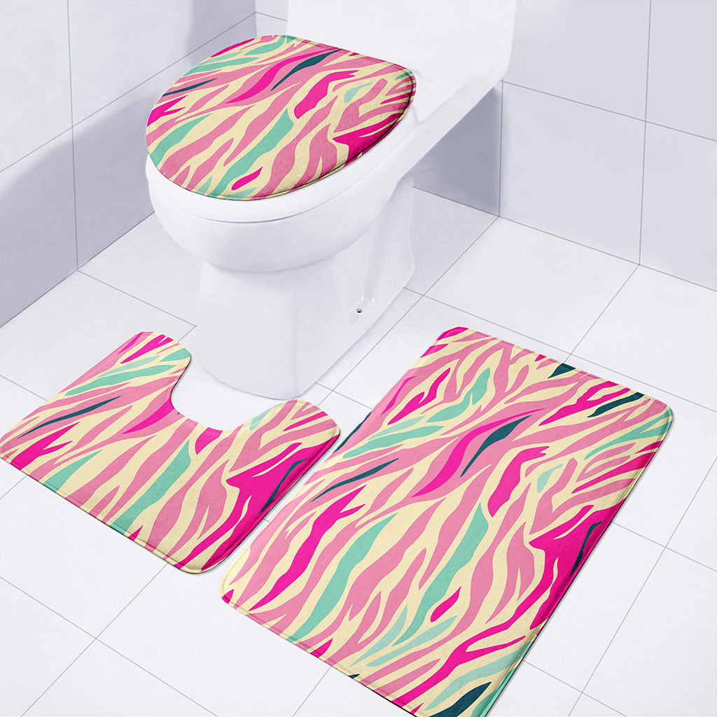 Pastel Zebra Pattern Print 3 Piece Bath Mat Set